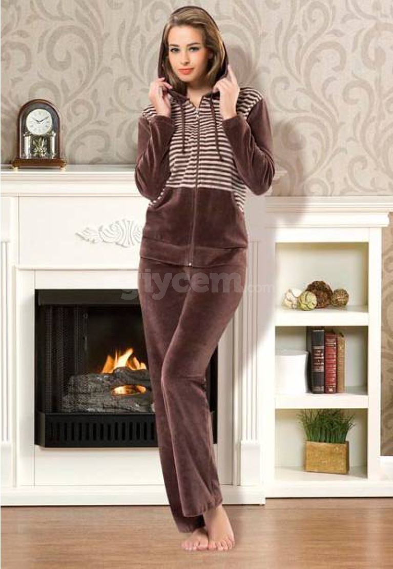 Gümüş Bayan Kadife Pijama Takım 9361