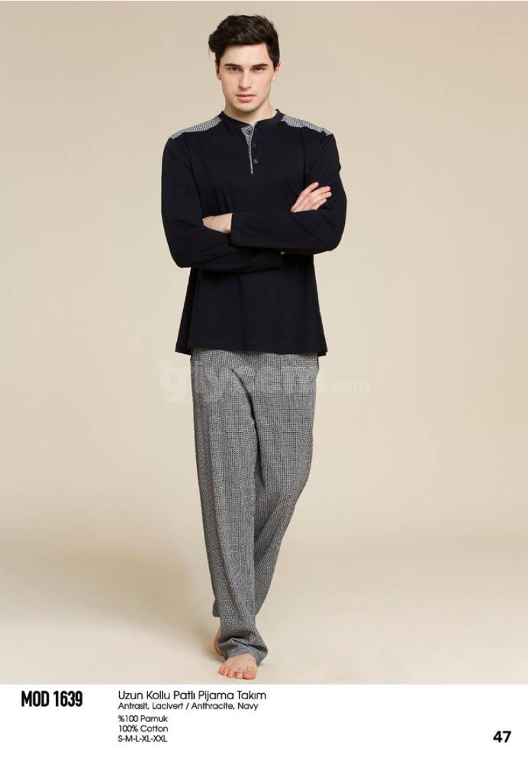 Mod Collection Erkek Yazlık Uzun Kollu Patlı Pijama Takım 1639