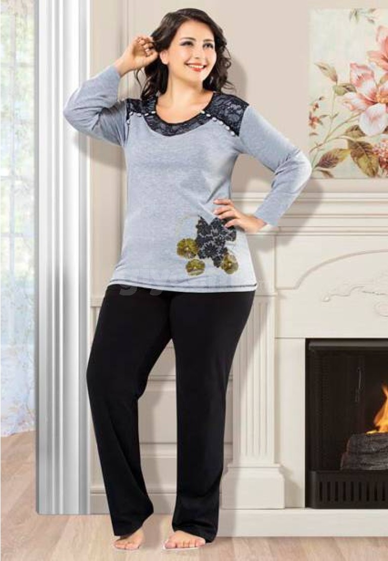 Gümüş Bayan Büyük Beden Pijama Takım 9381