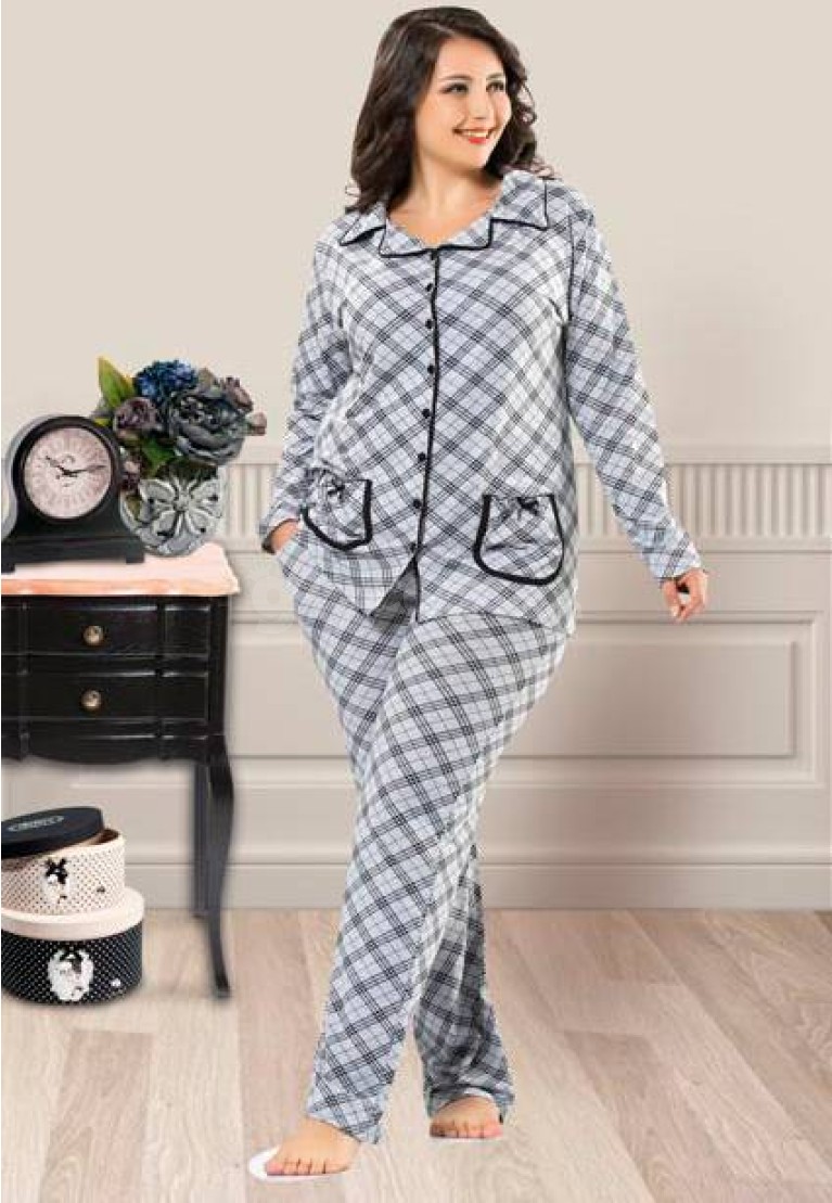 Gümüş Bayan Büyük Beden Pijama Takım 9380
