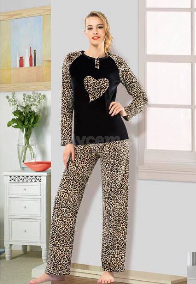 Gümüş Bayan Kadife Pijama Takım 9357