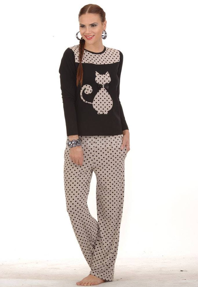 Yakıcı Uzun Kollu Puantiyeli Pijama 6035