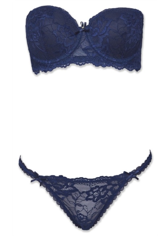 Pierre Cardin 4563 Push Up Dantelli Straplez Sütyen Takım Lacivert