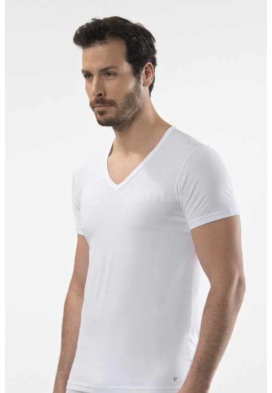 Cacharel V Yaka Kısa Kollu T-Shirt  1306/BEYAZ