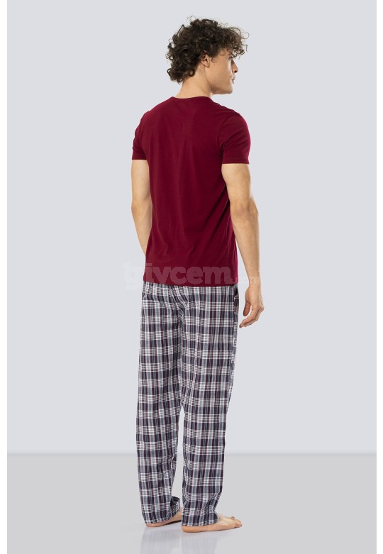 Cacharel Kısa Kollu Poplin Pijama Takım  2186/BORDO