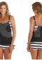 Angelsin Siyah Beyaz Kalın Cizgili Tankini Bikini Takım MS41990