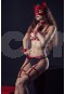 Kadın Kırmızı Kedi Maskeli Tasmalı Deri Jartiyer Harness-0386K