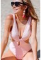 Angelsin Özel Kumaş Şık Mayo Pembe MS4296-Pembe