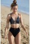 Angelsin Siyah Yüksel Bel Şık Bikini Takım MS4236