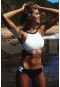 Angelsin Siyah Beyaz Şık Tankini Bikini Üst MS42524-2